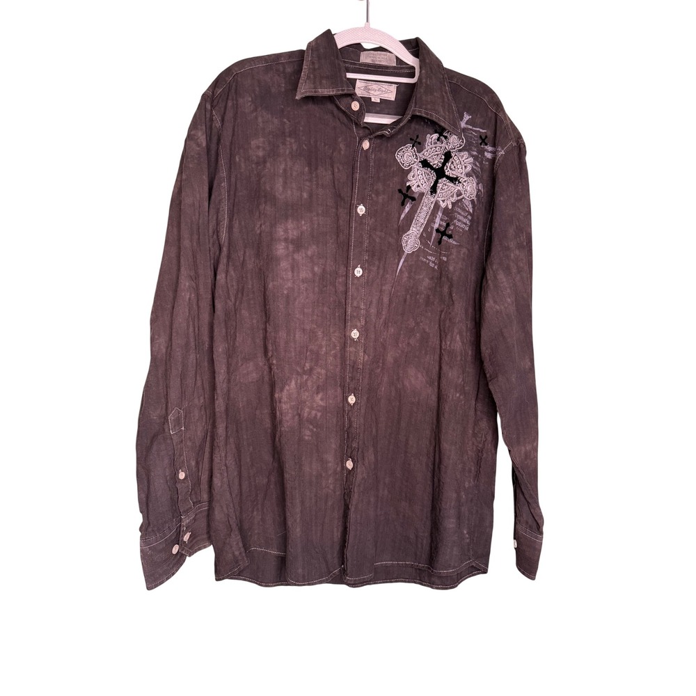 Eighty Eight grey cross embellished button down long sleeve shirt‎